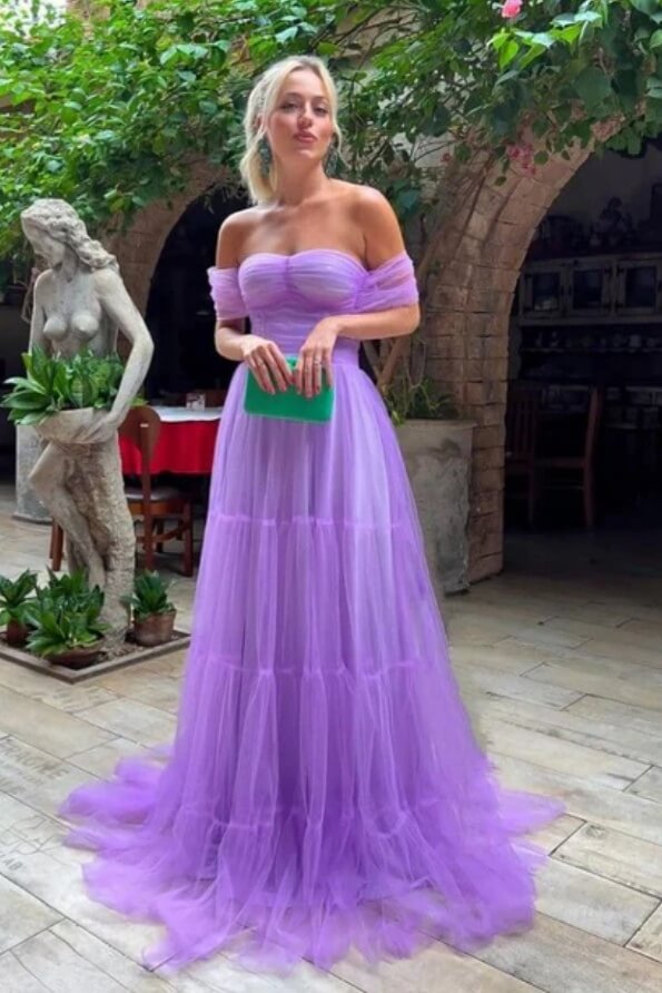 A-line Strapless Off Shoulder Long Prom Dresses Evening Dress