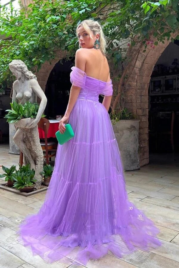 A-line Strapless Off Shoulder Long Prom Dresses Evening Dress