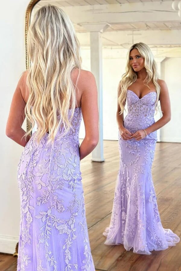 Mermaid Sweetheart Neck Long Prom Dresses With Lace Appliques