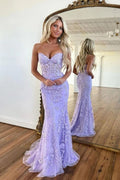 Mermaid Sweetheart Neck Long Prom Dresses With Lace Appliques