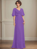 A-Linien-Kleid aus Chiffon mit V-Ausschnitt, bodenlang, für die Mutter der Braut, mit plissierten Paillettenapplikationen und Spitze