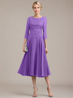 A-Linien-Kleid aus Chiffon mit Rundhalsausschnitt und Teelänge für die Mutter der Braut 