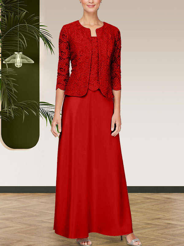 Glitzerndes Spitzen- und Satin-Rockjackenkleid mit offener Jacke