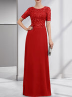 A-Linien-Kleid aus Chiffon mit Pailletten und Rundhalsausschnitt, bodenlang, für die Mutter der Braut