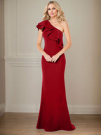 Vestido de gasa para madre de la novia, corte A, un hombro, largo hasta el suelo, con volantes 