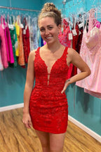 Appliques Plunge V Neckline Lace Up Homecoming Dress