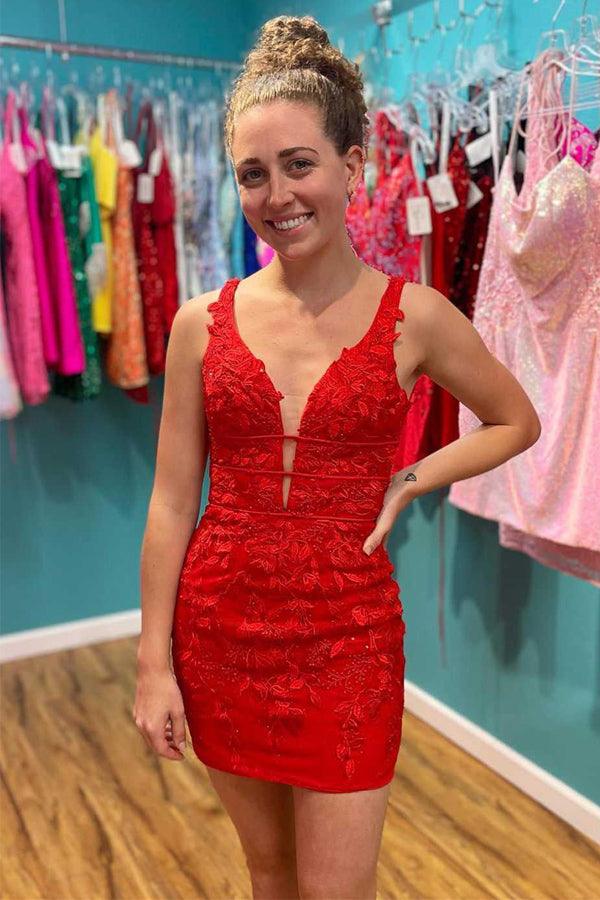 Appliques Plunge V Neckline Lace Up Homecoming Dress