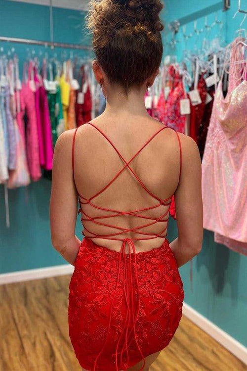 Appliques Plunge V Neckline Lace Up Homecoming Dress