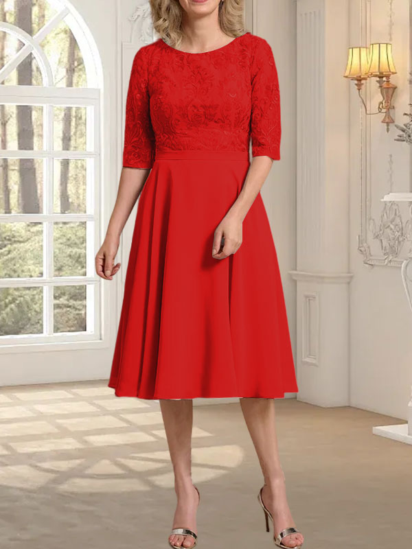 A-Linien-Kleid aus Chiffon mit Rundhalsausschnitt und knielangem Schnitt – das perfekte Kleid für die Mutter der Braut
