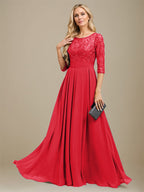 A-Linien-Kleid aus Chiffon mit Paillettenapplikationen und Rundhalsausschnitt, bodenlang, für die Mutter der Braut 