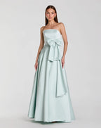 Romantic A-Line Strapless Sleeveless Bow-Waist Prom Dress
