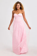 Romantic Strapless A-Line Gown with Swirl Lace Overlay: Prom Dress