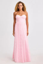 Romantic Strapless A-Line Gown with Swirl Lace Overlay: Prom Dress