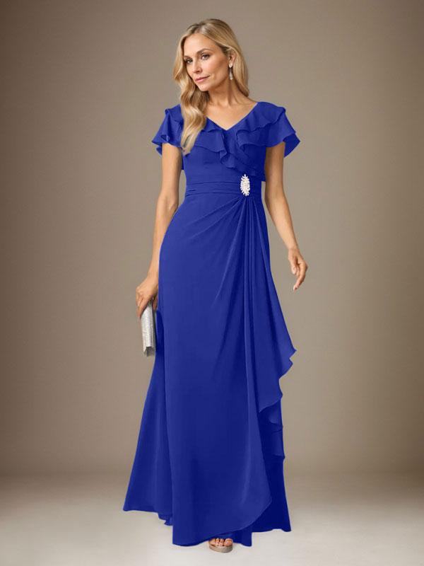 Stormy A-Linien-Chiffonkleid mit V-Ausschnitt und Raffungen 