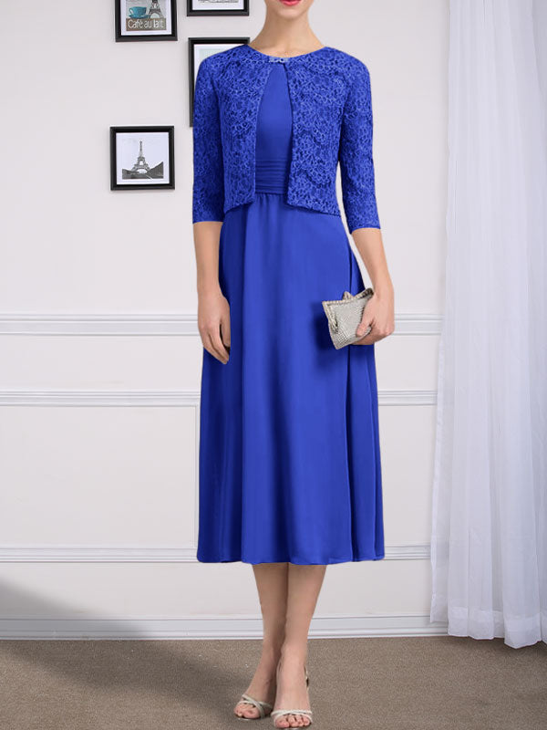 Vestido de gasa para madre de la novia, corte A, escote redondo, largo hasta la rodilla, con pliegues