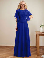 A-Linien-Kleid mit Rundhalsausschnitt, Illusion-Effekt, bodenlang, aus Chiffon und Spitze mit Pailletten – das perfekte Brautmutterkleid 