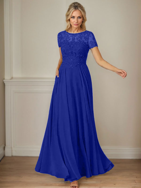 Dunkelblaues A-Linien-Pailletten-Chiffonkleid mit U-Boot-Ausschnitt 
