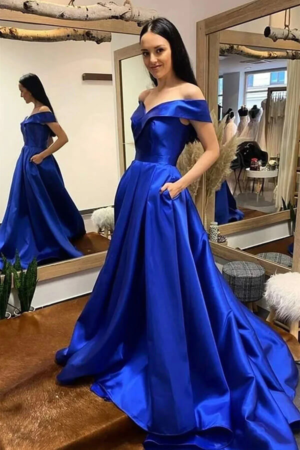 A-Linie Off-Shoulder-Ballkleider, Abendkleider mit Schleppe