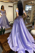 A-Linie Off-Shoulder-Ballkleider, Abendkleider mit Schleppe