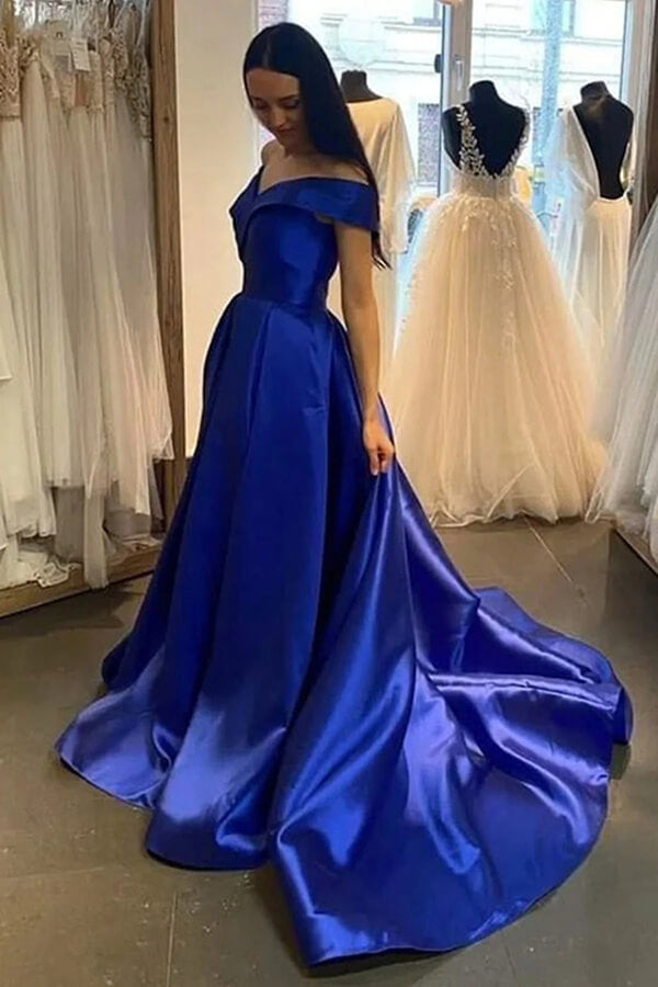 A-Linie Off-Shoulder-Ballkleider, Abendkleider mit Schleppe