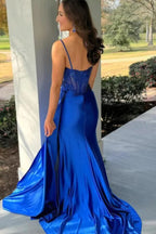 Satin Mermaid Spaghetti Straps Sweetheart Pleated Prom Dresses