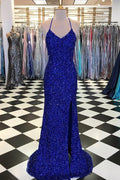 Sequins Sheath V-neck Sweep Train Prom Dress, Evening Gown