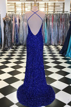 Sequins Sheath V-neck Sweep Train Prom Dress, Evening Gown
