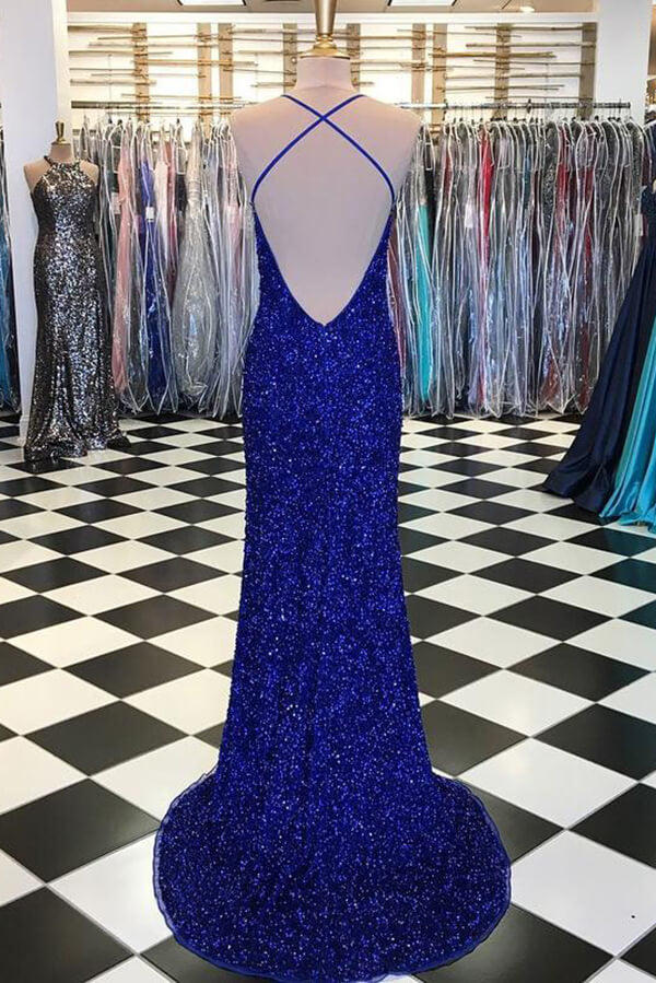 Sequins Sheath V-neck Sweep Train Prom Dress, Evening Gown
