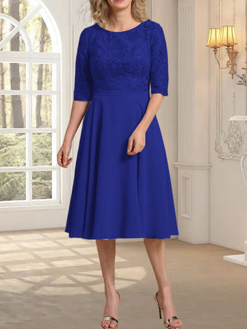 A-Linien-Kleid aus Chiffon mit Rundhalsausschnitt und knielangem Schnitt – das perfekte Kleid für die Mutter der Braut