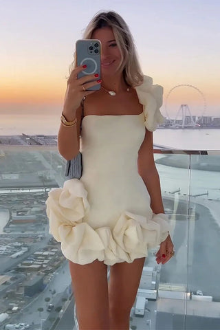 Ruffled Satin Short Party Dress One Shoulder Homecoming Dress PD550