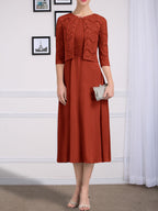 Vestido de gasa para madre de la novia, corte A, escote redondo, largo hasta la rodilla, con pliegues
