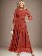 A-Linien-Kleid aus Chiffon mit Rundhalsausschnitt und Schleife, knöchellang, für die Mutter der Braut