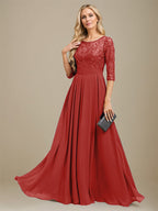 A-Linien-Kleid aus Chiffon mit Paillettenapplikationen und Rundhalsausschnitt, bodenlang, für die Mutter der Braut 