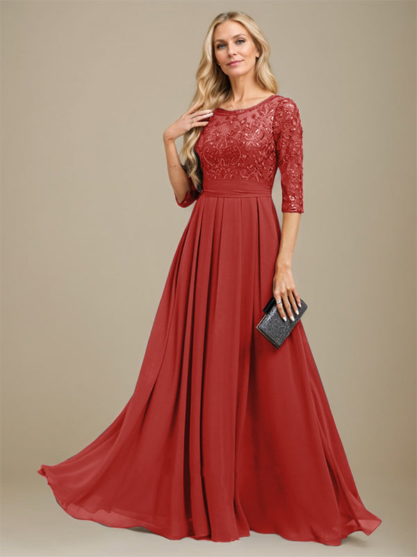 Vestido de gasa con encaje y apliques de lentejuelas para madre de la novia, corte A, largo hasta el suelo 