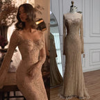 Vestido de noche de sirena con encaje árabe y cuentas, de lujo, con mangas LA72545 
