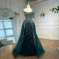 Vestido de noche verde de lujo con sobrefalda LA72979 