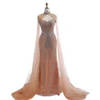 Luxuriöses, nudefarbenes Meerjungfrauen-Abendkleid mit Cape-Ärmeln LA73118