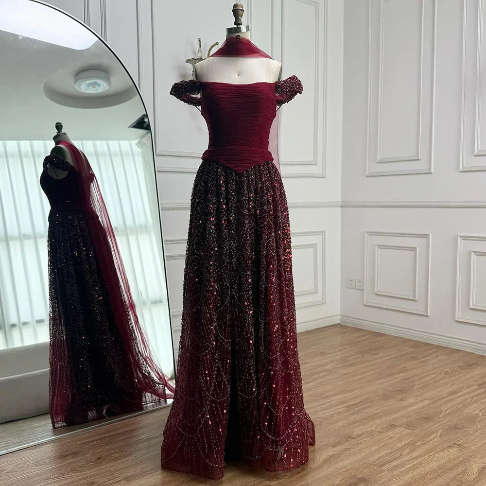 Vestido de noche árabe de lujo con cuentas de perlas rosas y capa LA72922