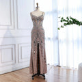 Luxuriöses, nudefarbenes Meerjungfrauen-Abendkleid mit Korsett und Perlenbesatz LA72803A