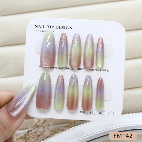 10 piezas de parches para uñas de ojo de gato multicolor elegantes y a la moda para mujer, parches para uñas desmontables, parches para uñas teñidas, parches transparentes para uñas. 