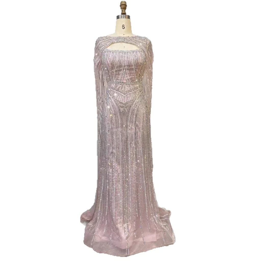 Luxuriöses blaues Diamant-Abendkleid mit Cape LA73426