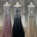 Luxuriöses, nudefarbenes, rosafarbenes Meerjungfrauen-Abendkleid mit Kristallquasten LA72772