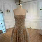 Vestido de noche de lujo color nude, corte A, con perlas y cristales LA72983A 