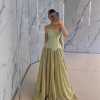 Elegantes salbeigrünes A-Linien-Abendkleid aus Chiffon LA73073 
