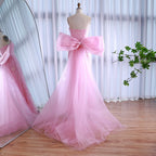 Luxuriöses Dubai-Abendkleid in Rosa mit Schleife LA73061A