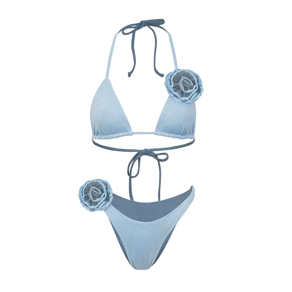 3D Floral Halter Bikini Set