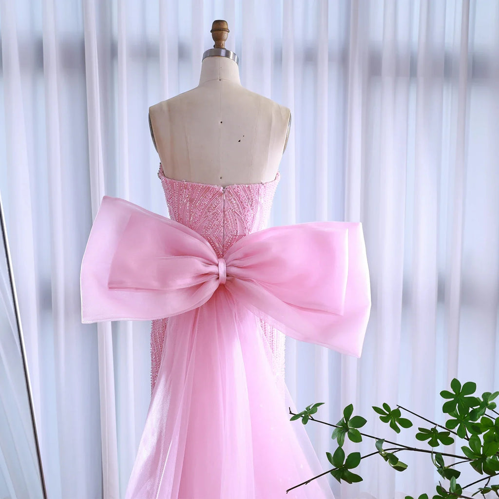 Luxuriöses Dubai-Abendkleid in Rosa mit Schleife LA73061A