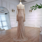 Vestido de noche de sirena con encaje árabe y cuentas, de lujo, con mangas LA72545 