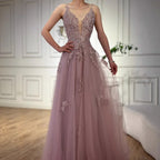Vestido de fiesta de lujo de encaje verde salvia con tirantes finos, corte A, LA73005
