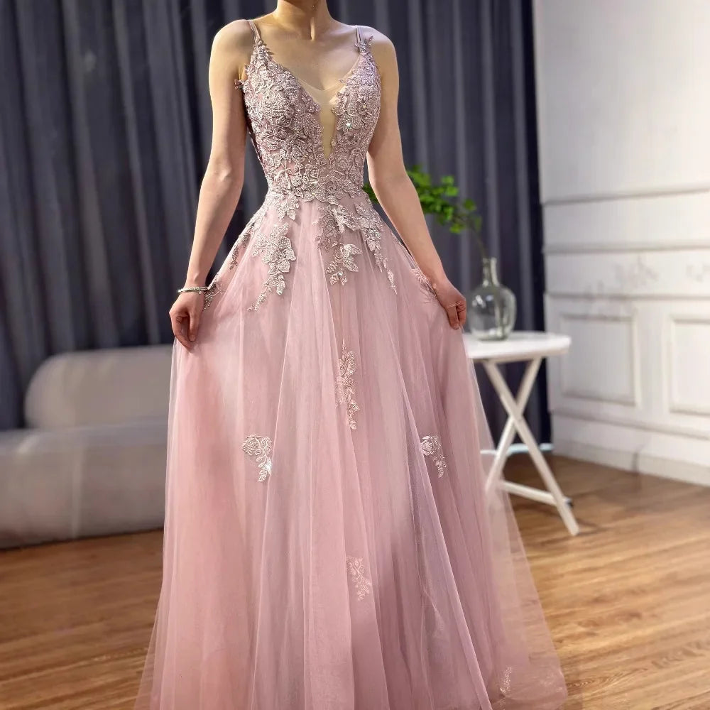 Vestido de fiesta de lujo de encaje verde salvia con tirantes finos, corte A, LA73005